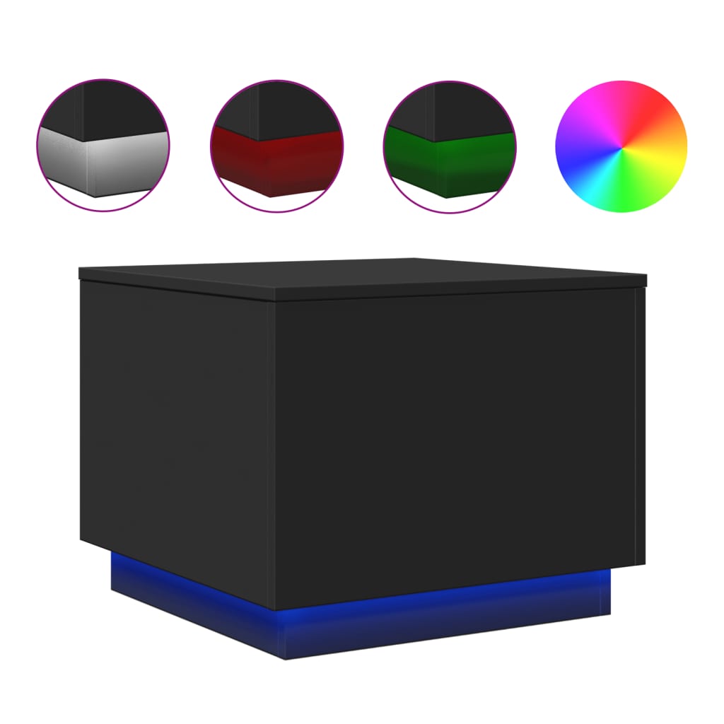 vidaXL Τραπεζάκι Σαλονιού με LED Μαύρο 50 x 50 x 40 εκ.