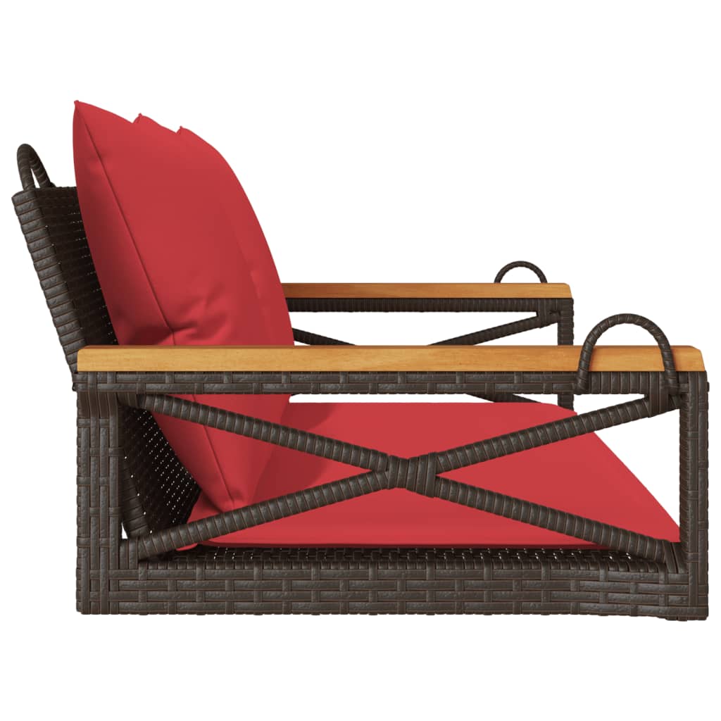 vidaXL Παγκάκι Κούνια Καφέ 109x62x40 εκ. Συνθετικό Ρατάν με Μαξιλάρια