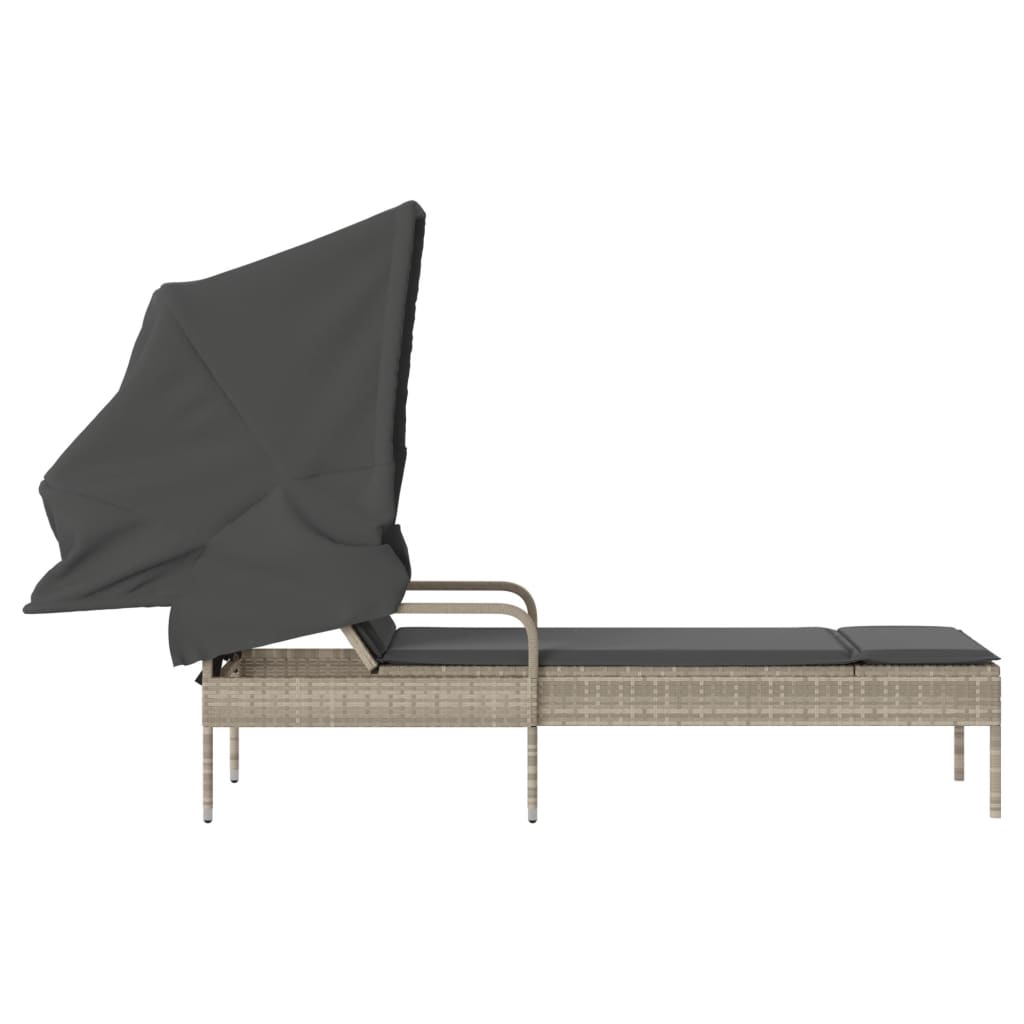 vidaXL Ξαπλώστρα με Σκίαστρο Ανοιχτό Γκρι από Συνθετικό Ρατάν