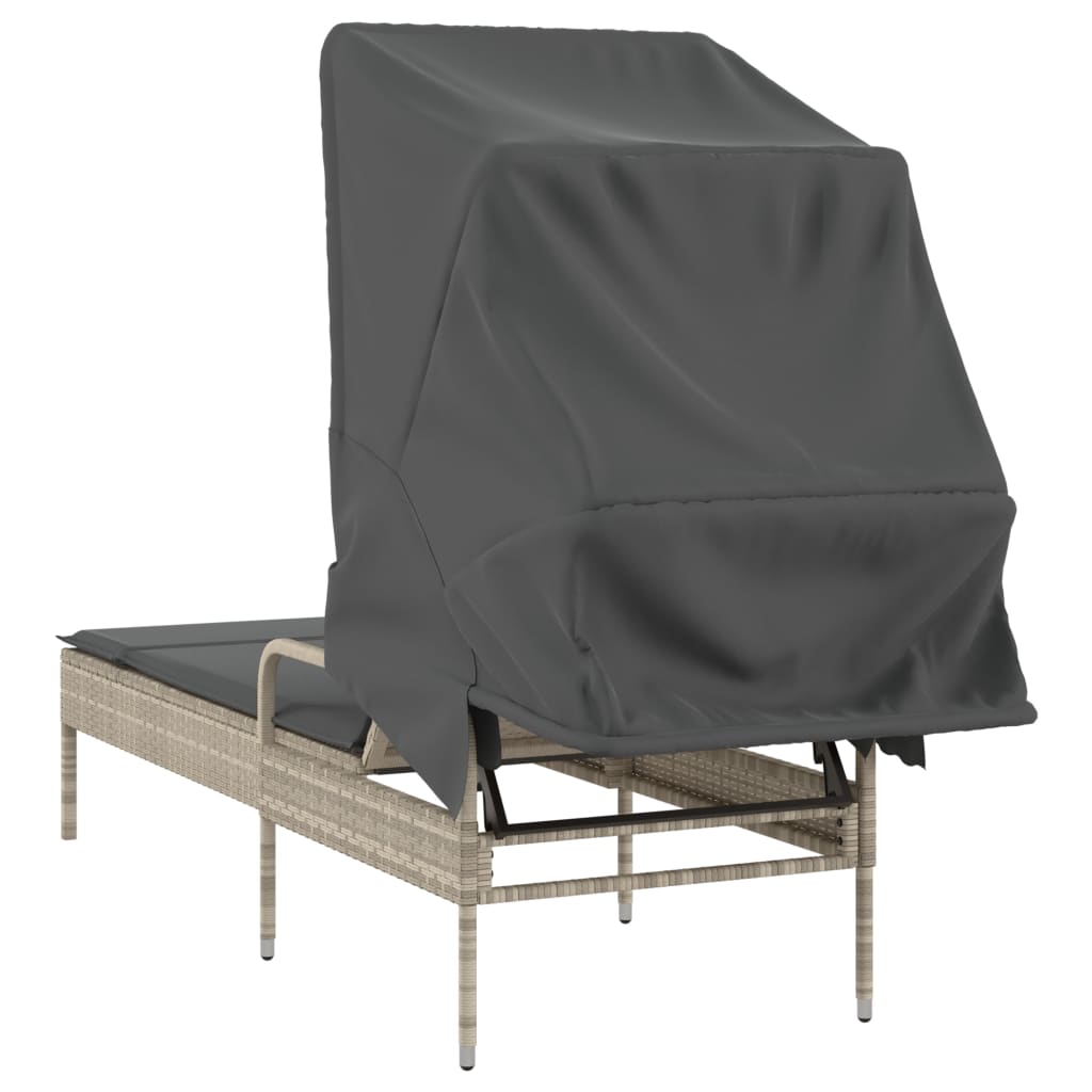 vidaXL Ξαπλώστρα με Σκίαστρο Ανοιχτό Γκρι από Συνθετικό Ρατάν