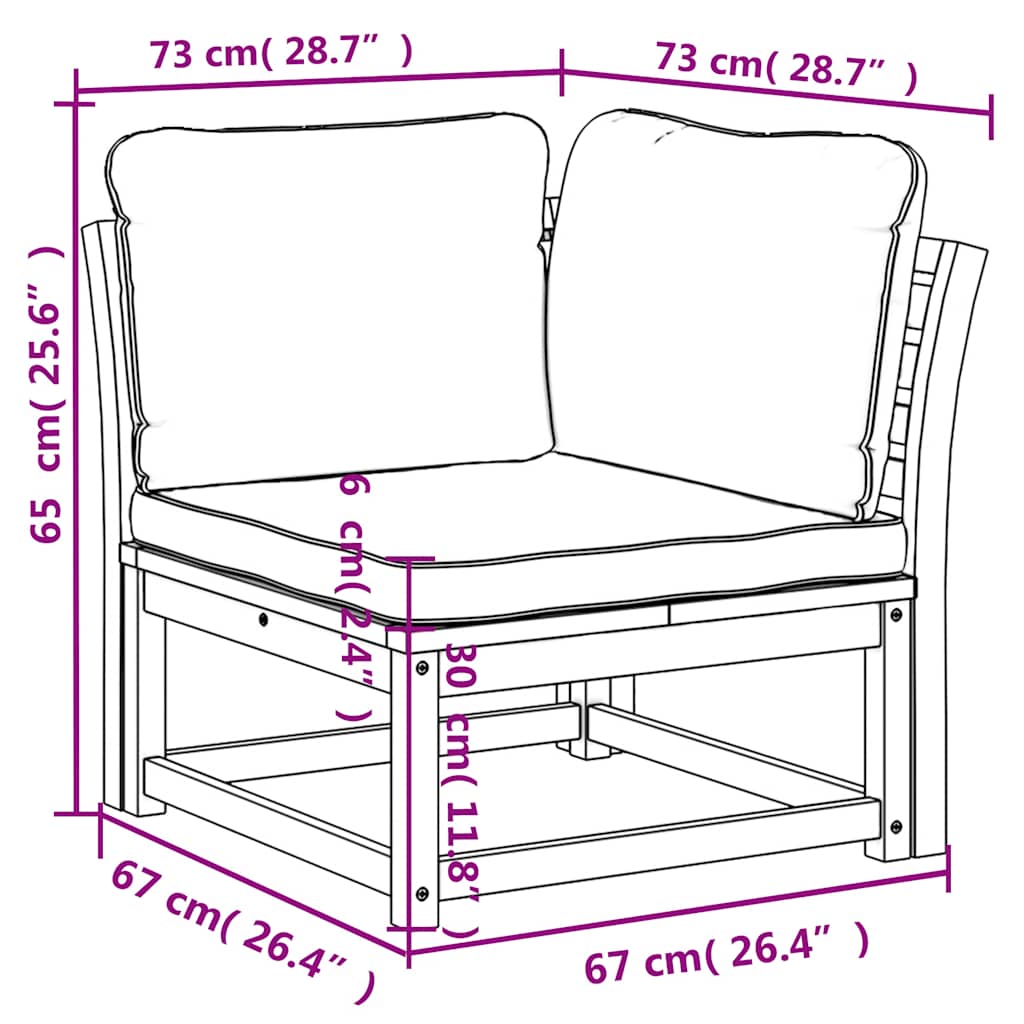 vidaXL Καναπές Κήπου Γωνιακός Μαξιλάρια 73x73x65εκ. Μασίφ Ξύλο Ακακίας