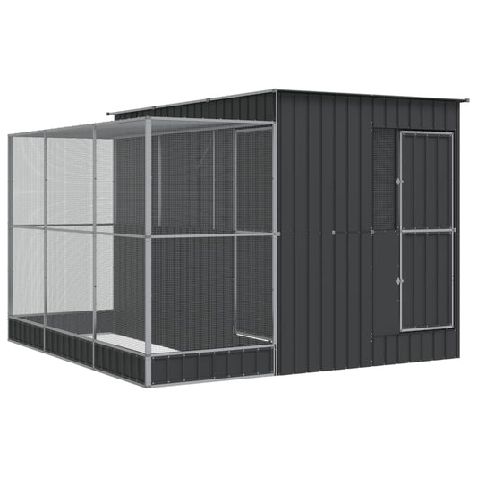 vidaXL Πτηνοθήκη με Προέκταση Ασημί 290x303x216 εκ. από Ατσάλι