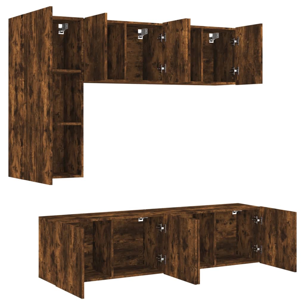 vidaXL Έπιπλα Τηλεόρασης Τοίχου 5 τεμ. Καπνιστή Δρυς από Επεξ. Ξύλο