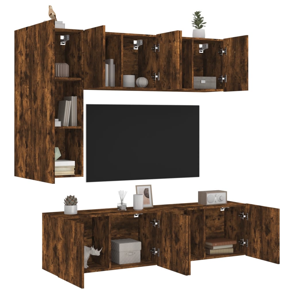 vidaXL Έπιπλα Τηλεόρασης Τοίχου 5 τεμ. Καπνιστή Δρυς από Επεξ. Ξύλο