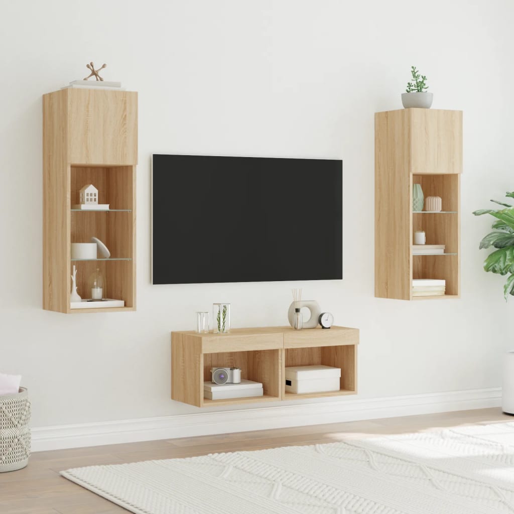 vidaXL Ντουλάπια Τηλεόρασης Τοίχου 4 Τεμ. με Φώτα LED Sonoma Δρυς