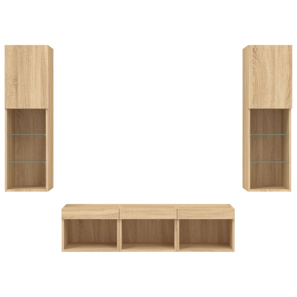 vidaXL Έπιπλα Τοίχου Τηλεόρασης 5 τεμ. LED Sonoma Δρυς από Επεξ. Ξύλο