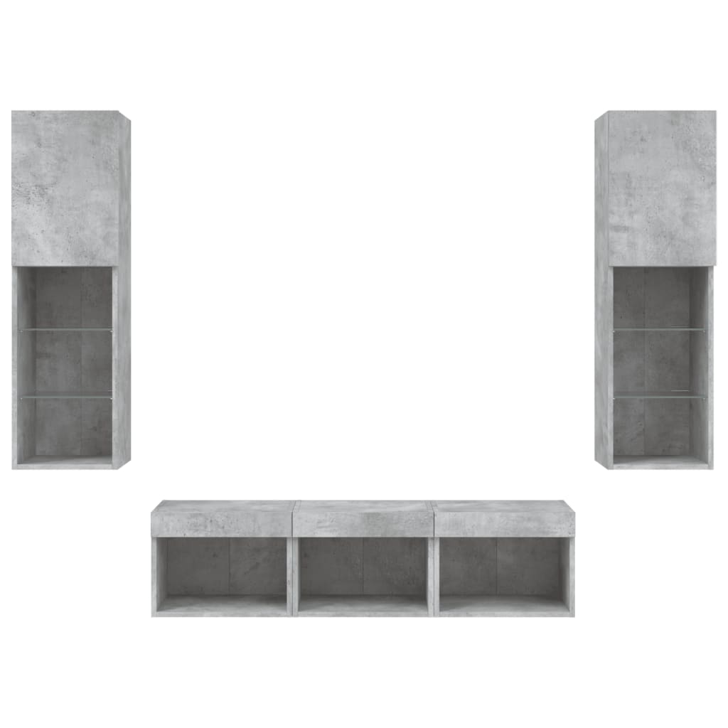 vidaXL Έπιπλα Τοίχου Τηλεόρασης 5 τεμ. LED Γκρι Σκυρ. από Επεξ. Ξύλο