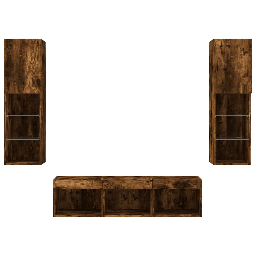 vidaXL Έπιπλα Τοίχου Τηλεόρασης 5 τεμ LED Καπνιστή Δρυς από Επεξ. Ξύλο