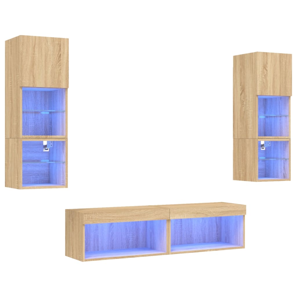 vidaXL Έπιπλα Τοίχου Τηλεόρασης 6 τεμ. LED Sonoma Δρυς από Επεξ. Ξύλο
