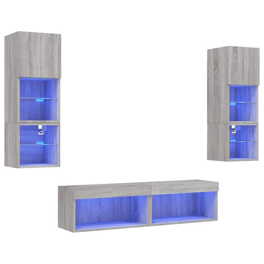 vidaXL Έπιπλα Τοίχου Τηλεόρασης 6 τεμ. LED Γκρι Sonoma από Επεξ. Ξύλο