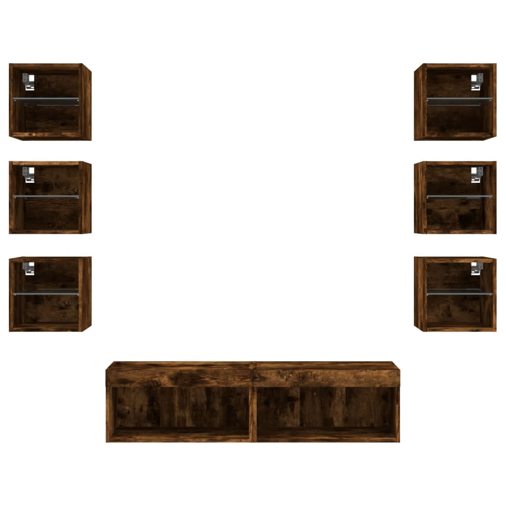 vidaXL Έπιπλα Τοίχου Τηλεόρασης 8 τεμ LED Καπνιστή Δρυς από Επεξ. Ξύλο