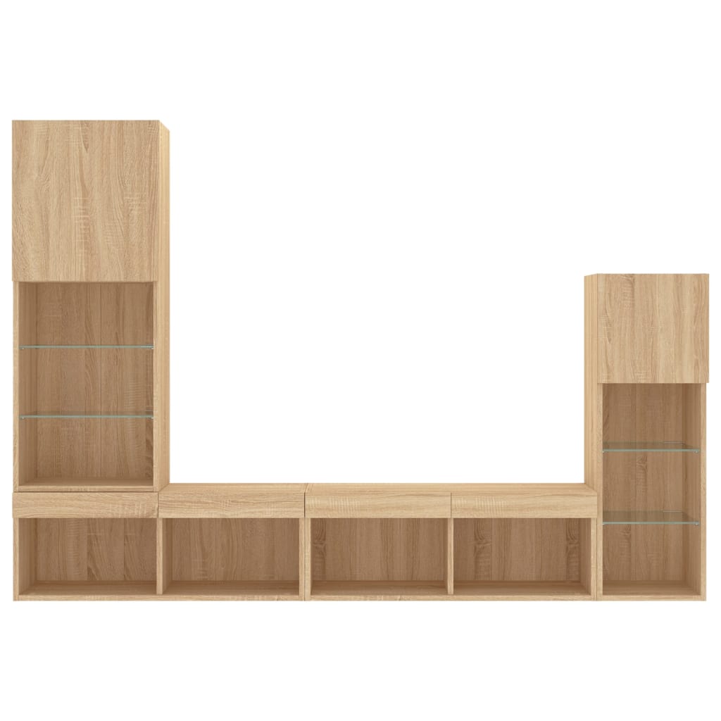 vidaXL Έπιπλα Τοίχου Τηλεόρασης 4 τεμ. LED Sonoma Δρυς από Επεξ. Ξύλο