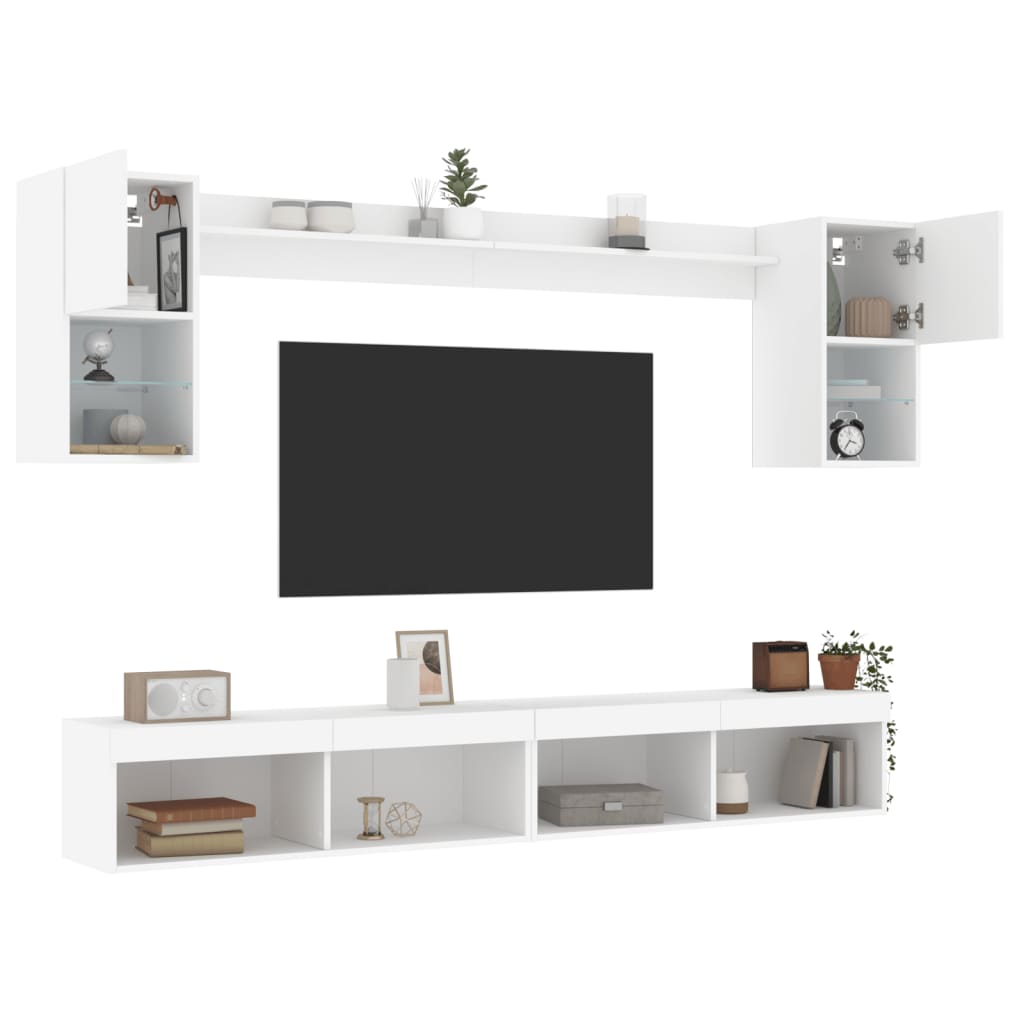 vidaXL Έπιπλα Τοίχου Τηλεόρασης 6 τεμ LED Λευκά από Επεξεργασμένο Ξύλο