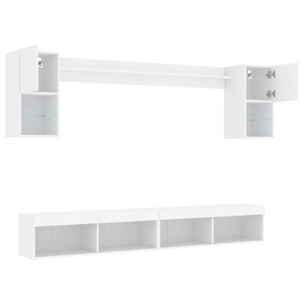 vidaXL Έπιπλα Τοίχου Τηλεόρασης 6 τεμ LED Λευκά από Επεξεργασμένο Ξύλο