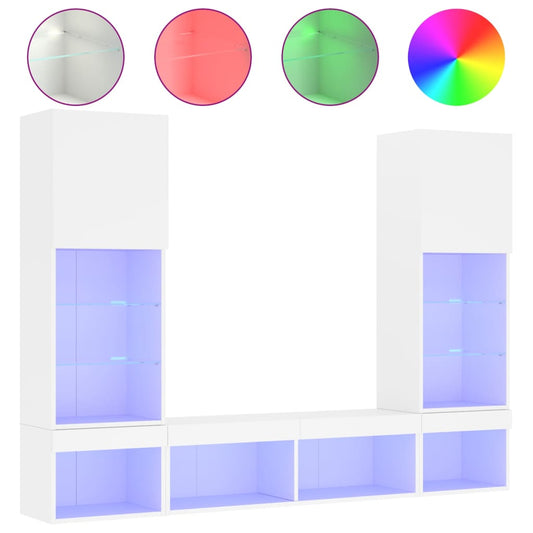 vidaXL Έπιπλα Τοίχου Τηλεόρασης 5 τεμ LED Λευκά από Επεξεργασμένο Ξύλο