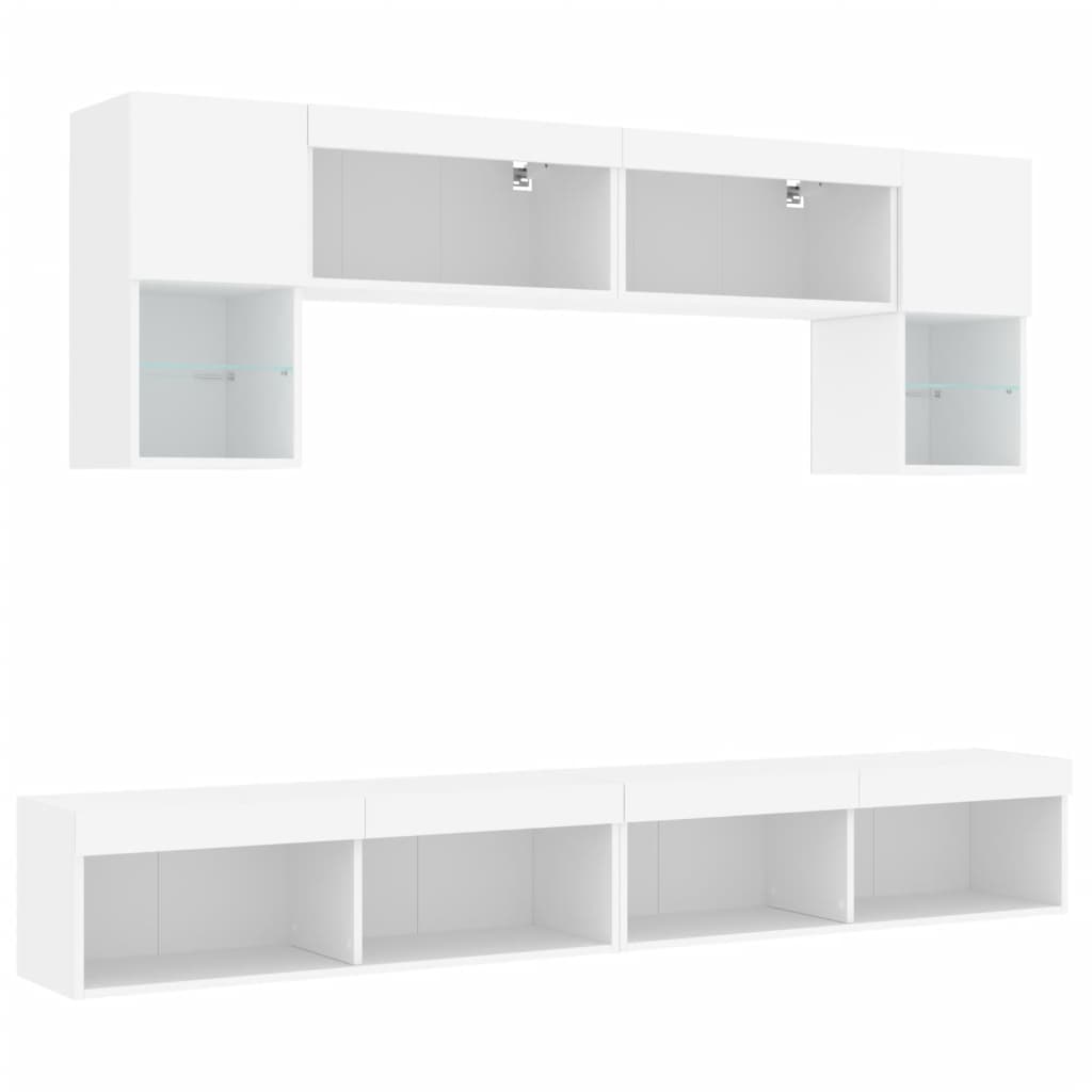 vidaXL Έπιπλα Τοίχου Τηλεόρασης 6 τεμ LED Λευκά από Επεξεργασμένο Ξύλο