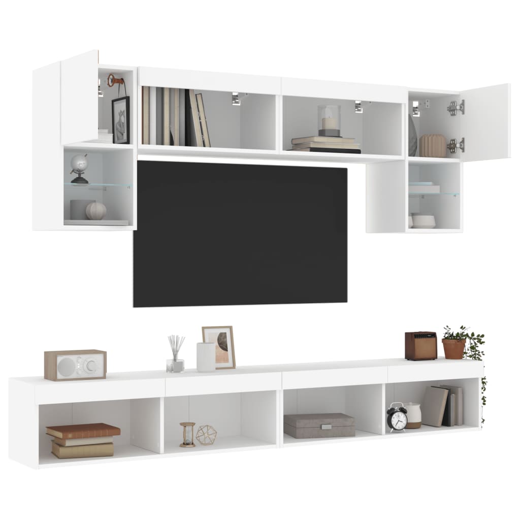 vidaXL Έπιπλα Τοίχου Τηλεόρασης 6 τεμ LED Λευκά από Επεξεργασμένο Ξύλο