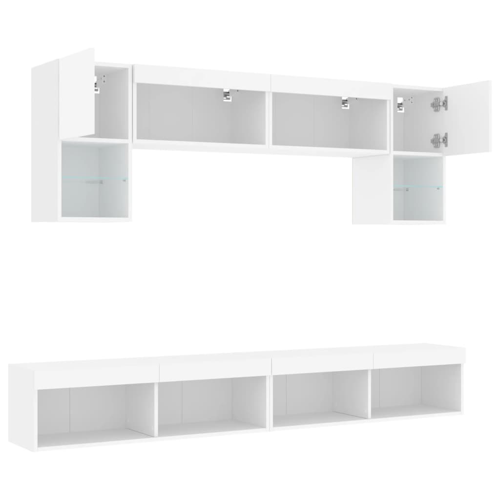 vidaXL Έπιπλα Τοίχου Τηλεόρασης 6 τεμ LED Λευκά από Επεξεργασμένο Ξύλο