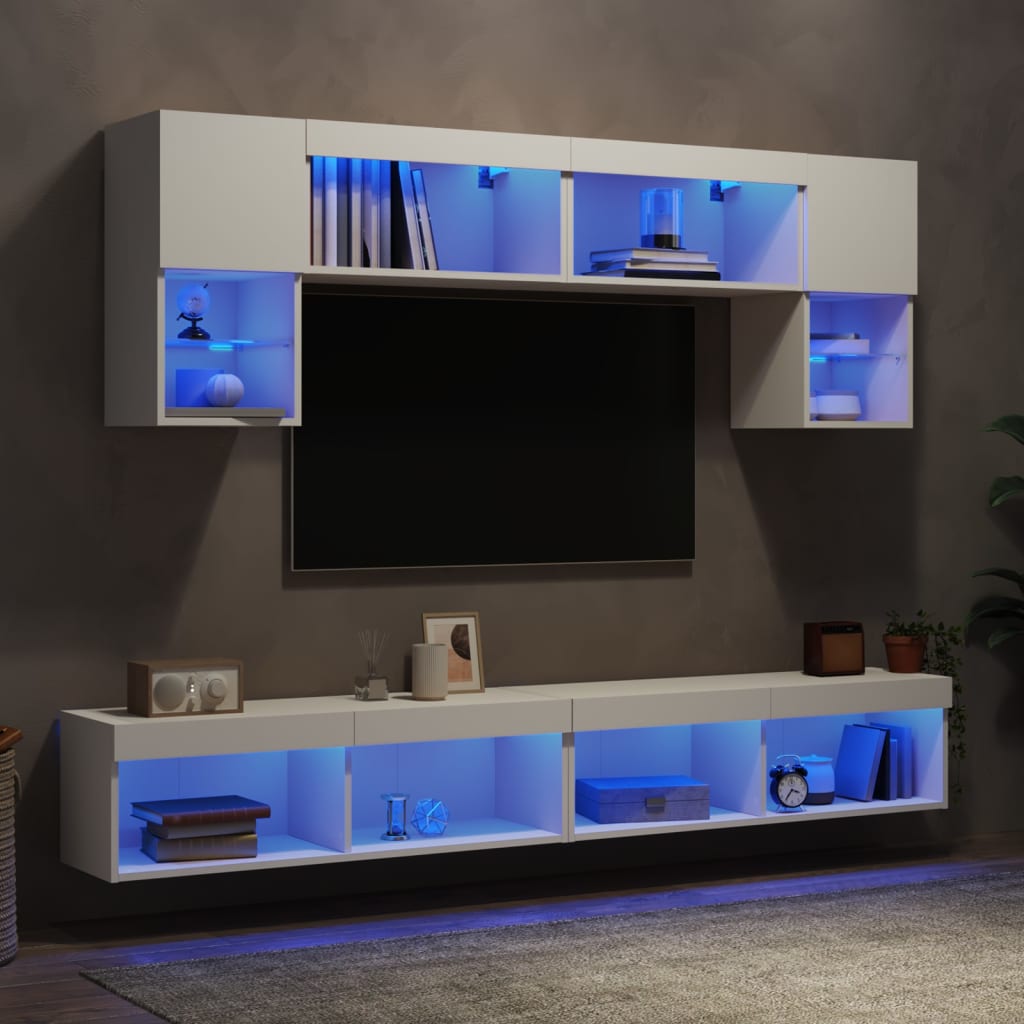 vidaXL Έπιπλα Τοίχου Τηλεόρασης 6 τεμ LED Λευκά από Επεξεργασμένο Ξύλο