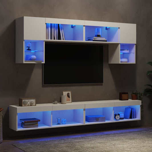 vidaXL Έπιπλα Τοίχου Τηλεόρασης 6 τεμ LED Λευκά από Επεξεργασμένο Ξύλο
