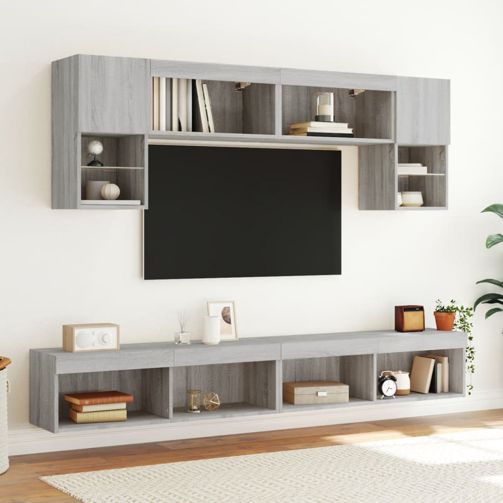 vidaXL Έπιπλα Τοίχου Τηλεόρασης 6 τεμ. LED Γκρι Sonoma από Επεξ. Ξύλο