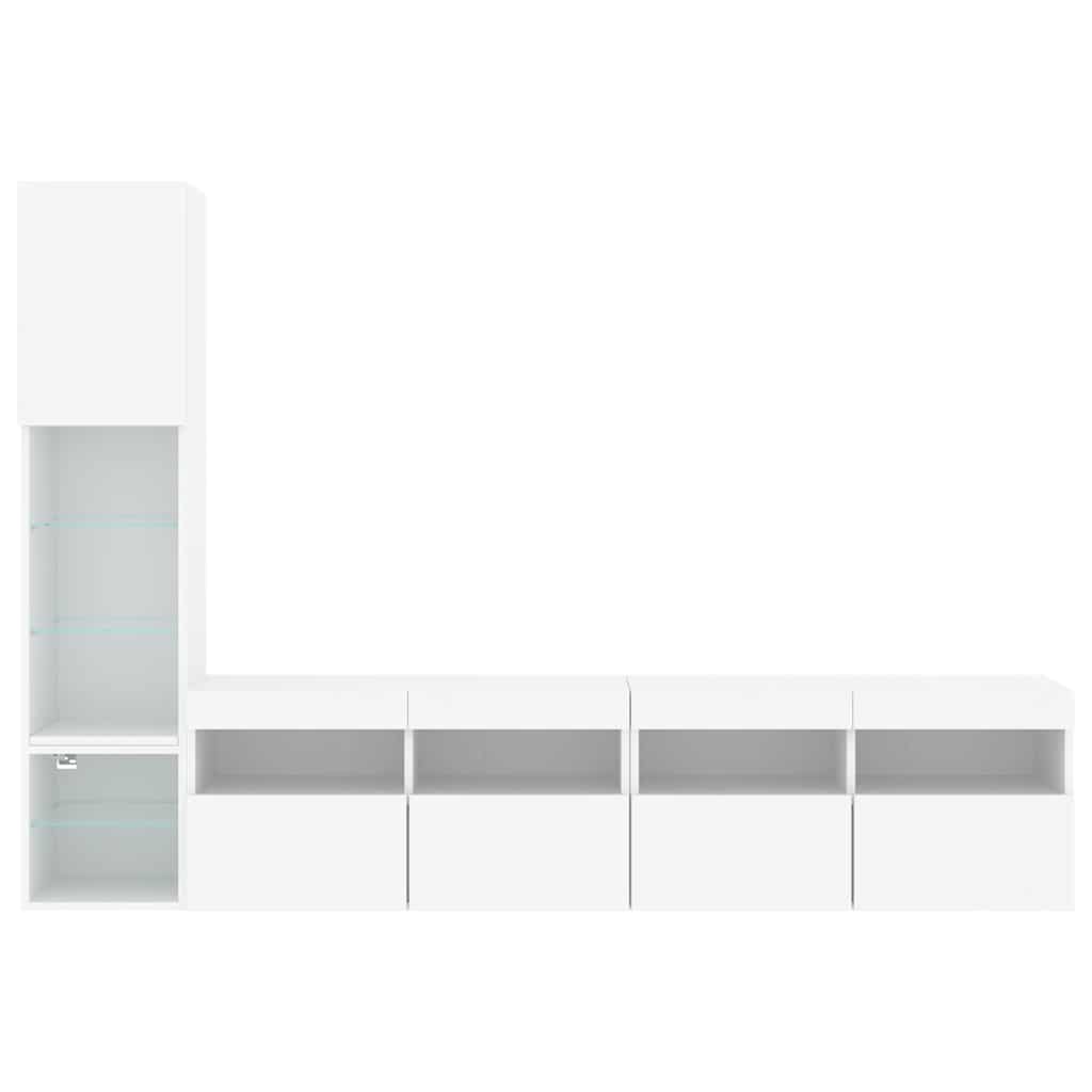 vidaXL Έπιπλα Τοίχου Τηλεόρασης 4 τεμ LED Λευκά από Επεξεργασμένο Ξύλο