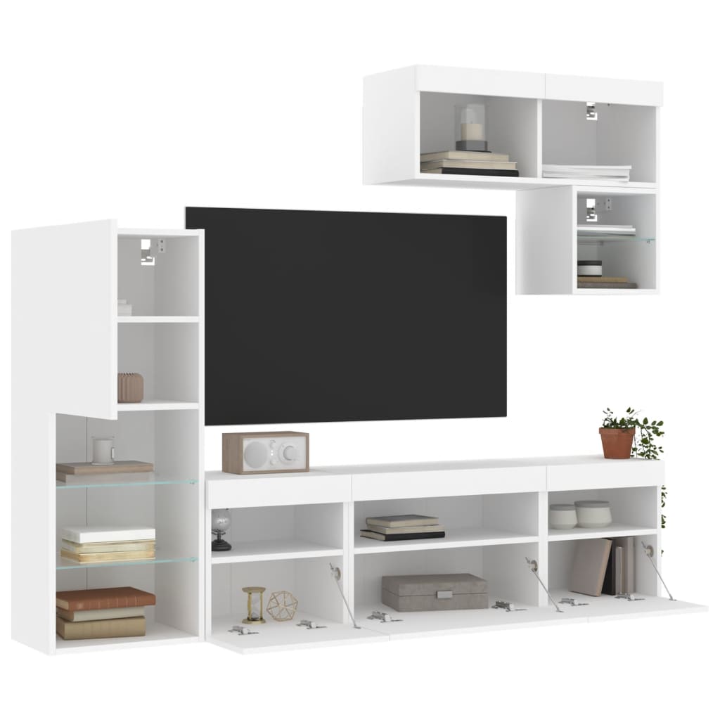 vidaXL Έπιπλα Τοίχου Τηλεόρασης 6 τεμ LED Λευκά από Επεξεργασμένο Ξύλο