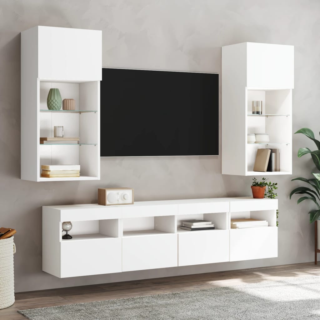 vidaXL Έπιπλα Τοίχου Τηλεόρασης 5 τεμ LED Λευκά από Επεξεργασμένο Ξύλο