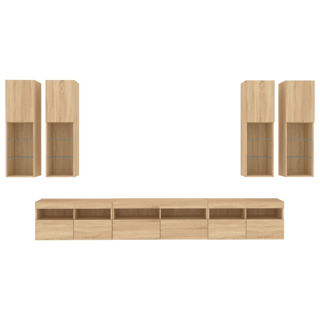 vidaXL Ντουλάπια Τηλεόρασης Τοίχου Σετ 7 τεμ. με Φώτα LED Sonoma Δρυς
