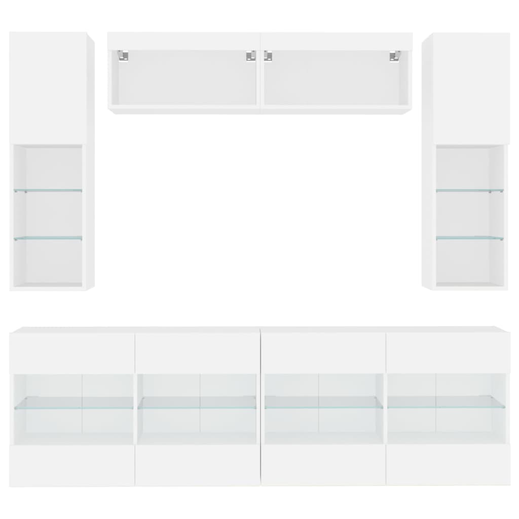 vidaXL Ντουλάπια Τηλεόρασης Τοίχου Σετ 6 Τεμ. με Φώτα LED Λευκά