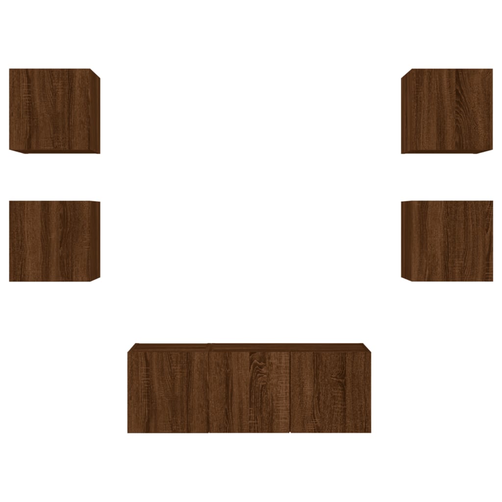 vidaXL Έπιπλα Τοίχου Τηλεόρασης 6 τεμ. LED Καφέ Δρυς από Επεξ. Ξύλο