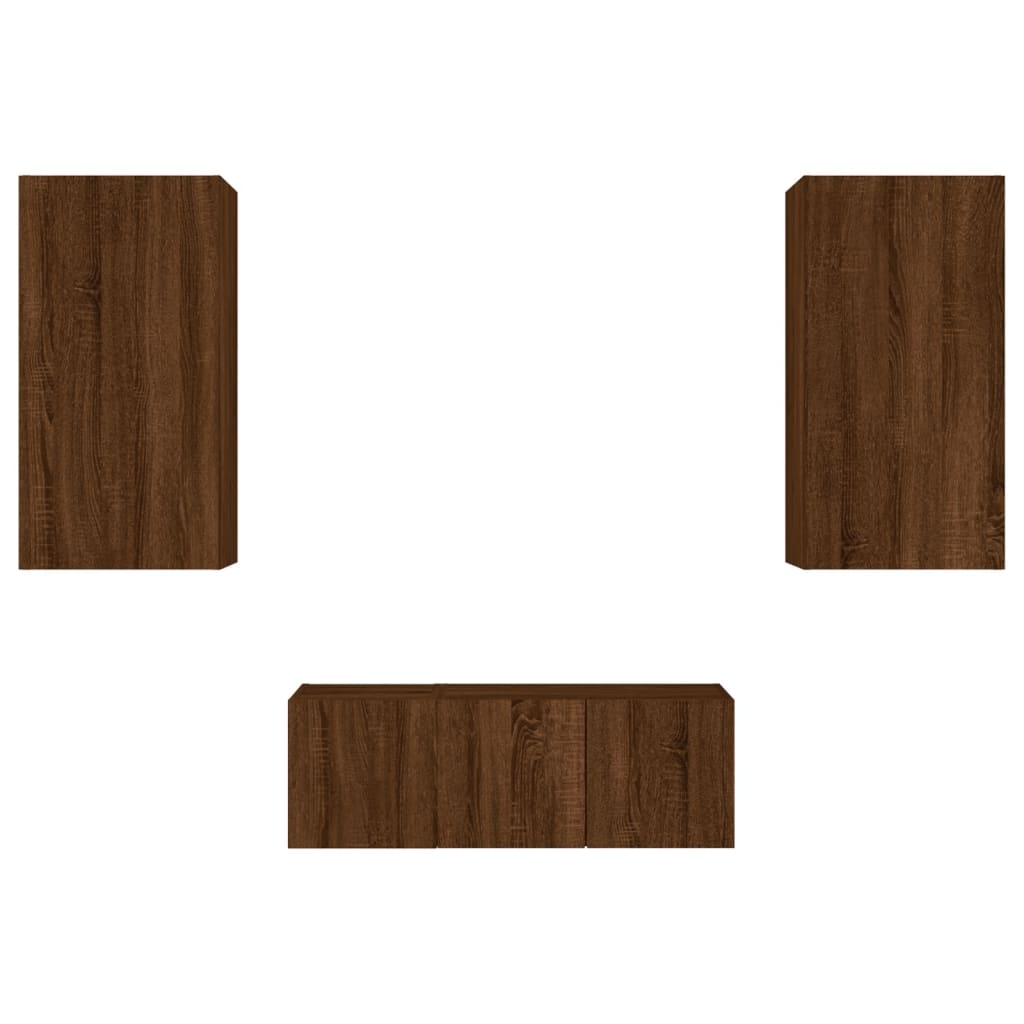 vidaXL Έπιπλα Τοίχου Τηλεόρασης 4 τεμ. LED Καφέ Δρυς από Επεξ. Ξύλο