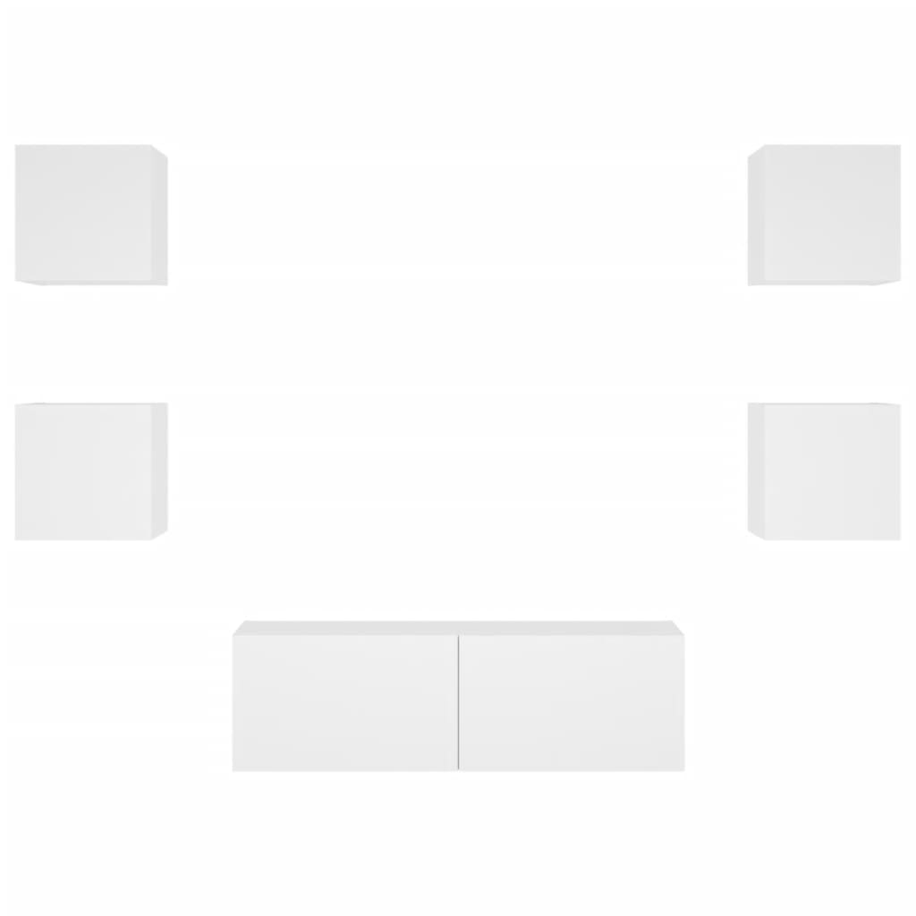 vidaXL Ντουλάπια Τηλεόρασης Τοίχου 5 Τεμ. με Φώτα LED Λευκά