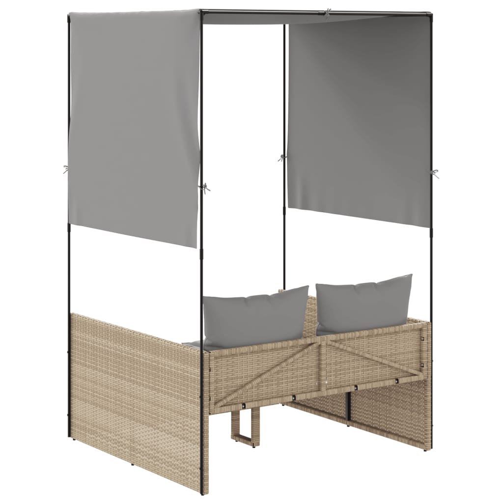 vidaXL Ξαπλώστρα Διπλή Μπεζ από Συνθετικό Ρατάν με Οροφή / Κουρτίνες