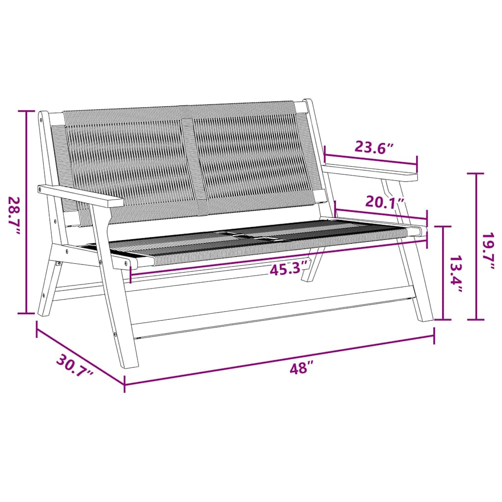 vidaXL Πάγκος Κήπου Μαύρος 76x122x73 εκ. Μασίφ Ξύλο Ακακίας