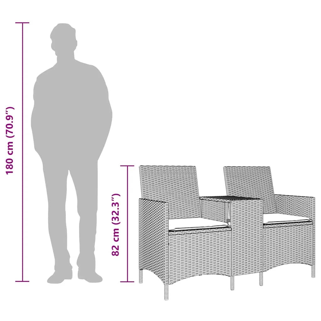 vidaXL Καναπές Κήπου Διθέσιος Μπεζ Συνθ. Ρατάν με Τραπέζι/Μαξιλάρια