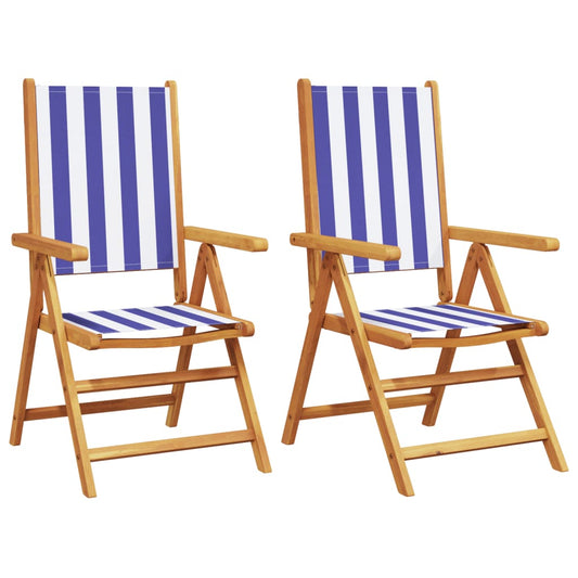 vidaXL Καρέκλες Κήπου 2τεμ. Μπλε / Λευκό Μασίφ Ακακία & Ύφασμα