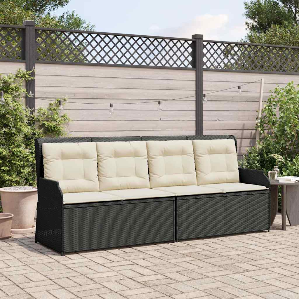 vidaXL Πάγκος Κήπου Ανακλινόμενος Μαύρος Συνθετικό Ρατάν με Μαξιλάρια