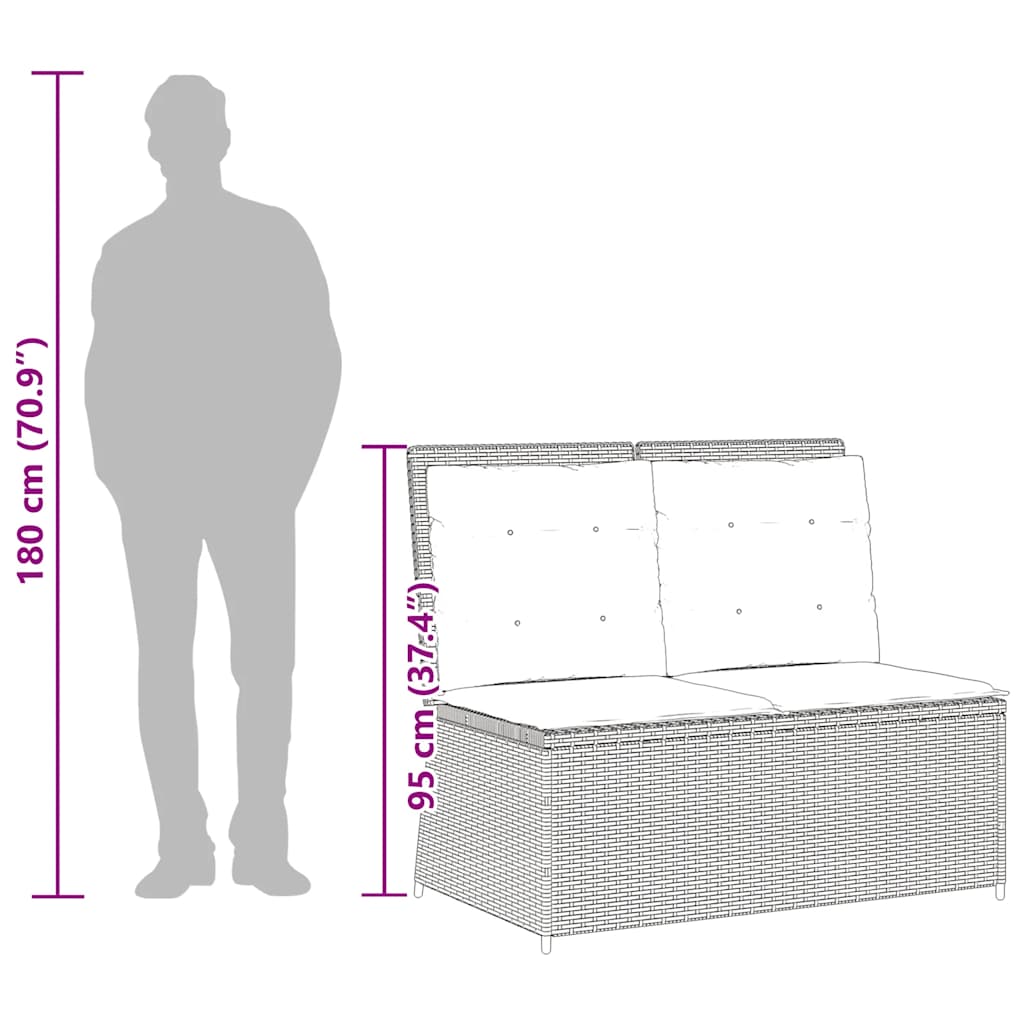 vidaXL Πάγκος Κήπου Ανακλινόμενος Γκρι Συνθετικό Ρατάν με Μαξιλάρια