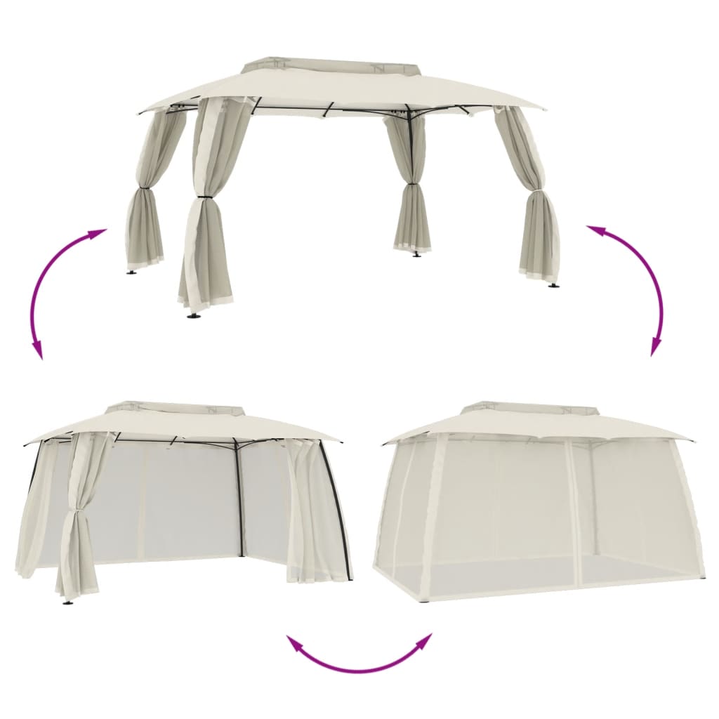 vidaXL Κιόσκι με Διπλούς Τοίχους/Δίχτυ Κρεμ 3,93x2,93 μ. από Ατσάλι