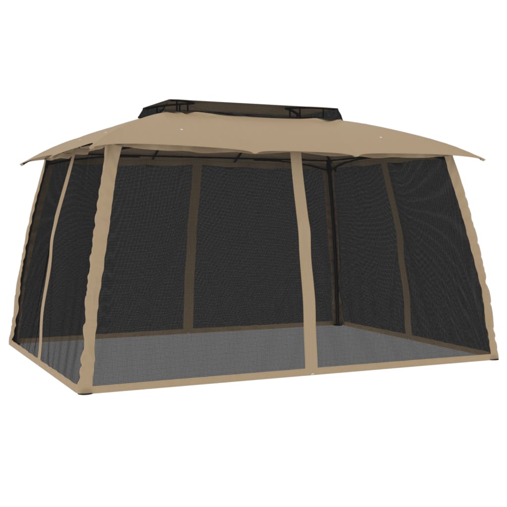 vidaXL Κιόσκι με Διπλούς Τοίχους/Δίχτυ Taupe 3,93x2,93 μ. από Ατσάλι