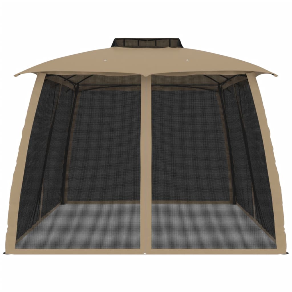 vidaXL Κιόσκι με Διπλούς Τοίχους/Δίχτυ Taupe 3,93x2,93 μ. από Ατσάλι