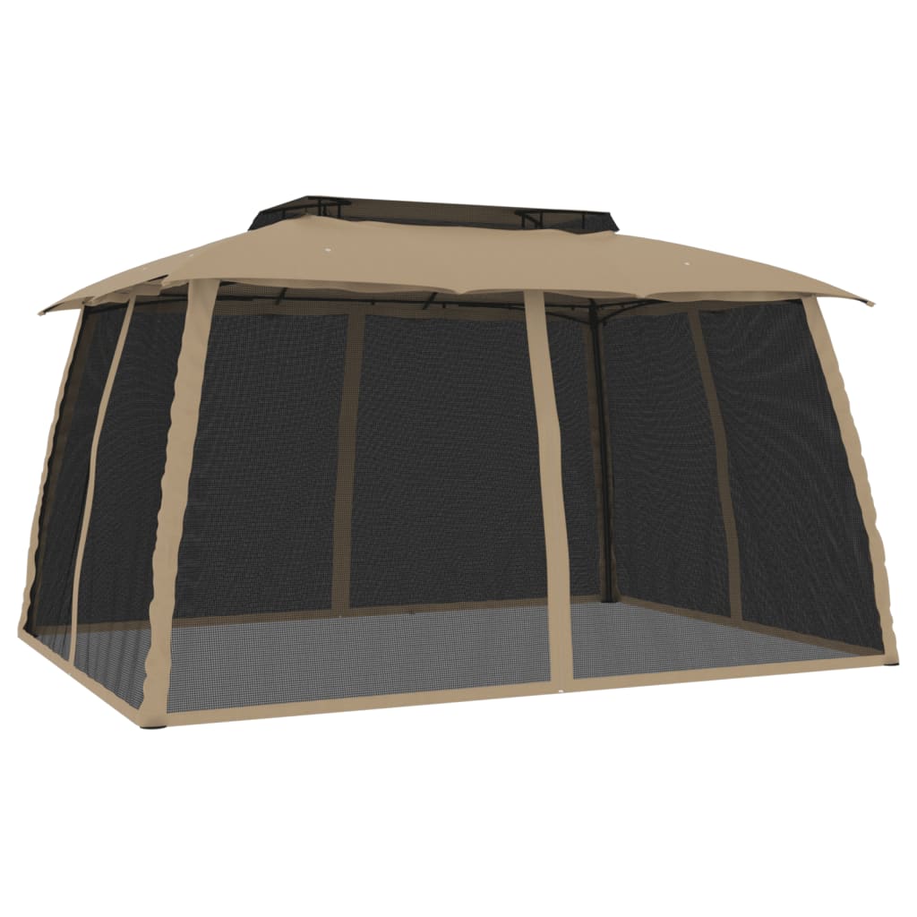vidaXL Κιόσκι με Διπλούς Τοίχους/Δίχτυ Taupe 3,93x2,93 μ. από Ατσάλι