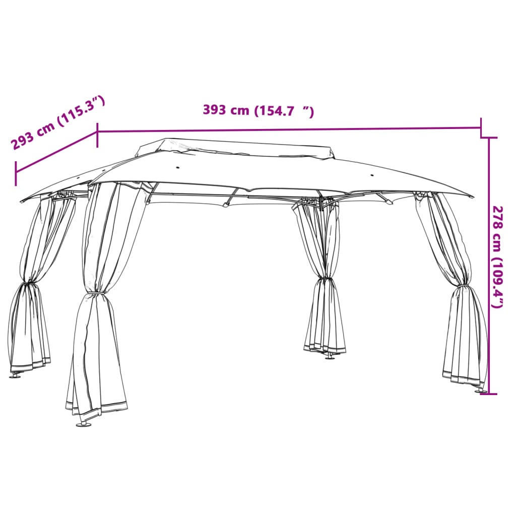 vidaXL Κιόσκι με Διπλούς Τοίχους/Δίχτυ Taupe 3,93x2,93 μ. από Ατσάλι