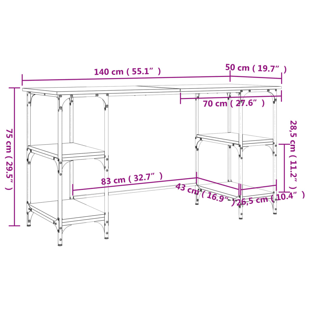 vidaXL Γραφείο Μαύρο 140 x 50 x 75 εκ. Μέταλλο & Επεξεργασμένο Ξύλο