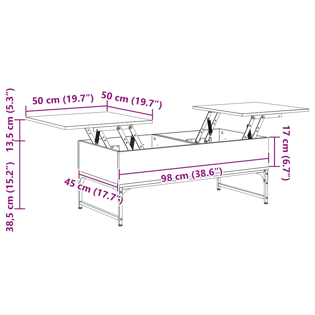 vidaXL Τραπεζάκι Σαλονιού Καφέ Δρυς 100x50x40 εκ. Επ. Ξύλο & Μέταλλο