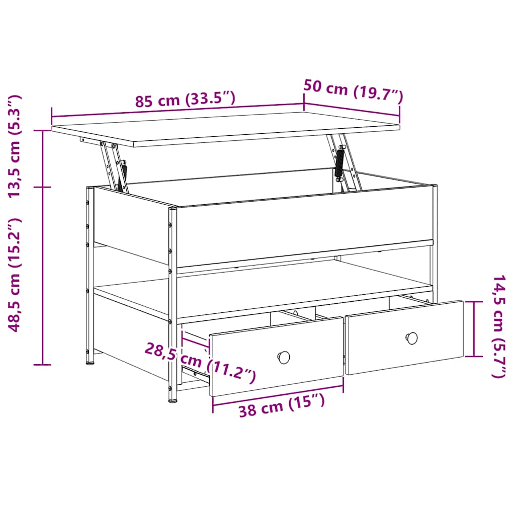 vidaXL Τραπεζάκι Σαλονιού Sonoma Δρυς 85x50x50 εκ. Επ. Ξύλο & Μέταλλο