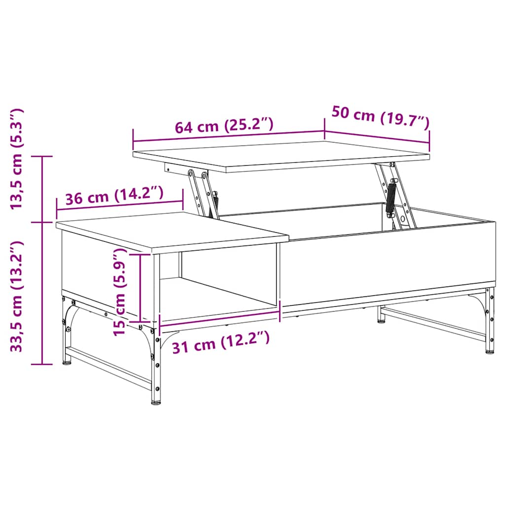 vidaXL Τραπεζάκι Σαλονιού Καφέ Δρυς 100x50x35 εκ. Επεξ. Ξύλο/Μέταλλο