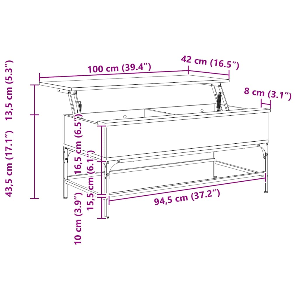 vidaXL Τραπεζάκι Σαλονιού Sonoma Δρυς 100x50x45εκ Επεξ. Ξύλο + Μέταλλο