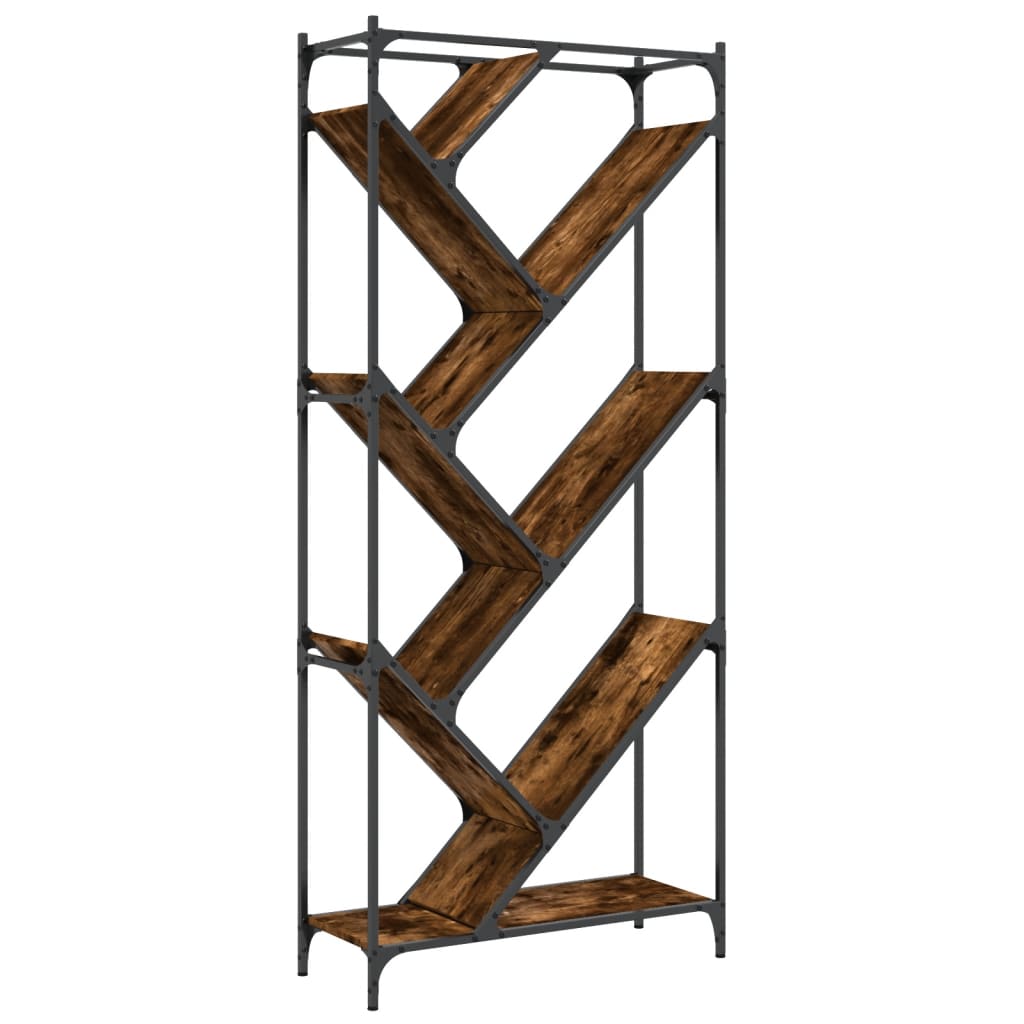 vidaXL Βιβλιοθήκη Καπνιστή Δρυς 79x30x180 εκ. Επεξεργ. Ξύλο & Μέταλλο